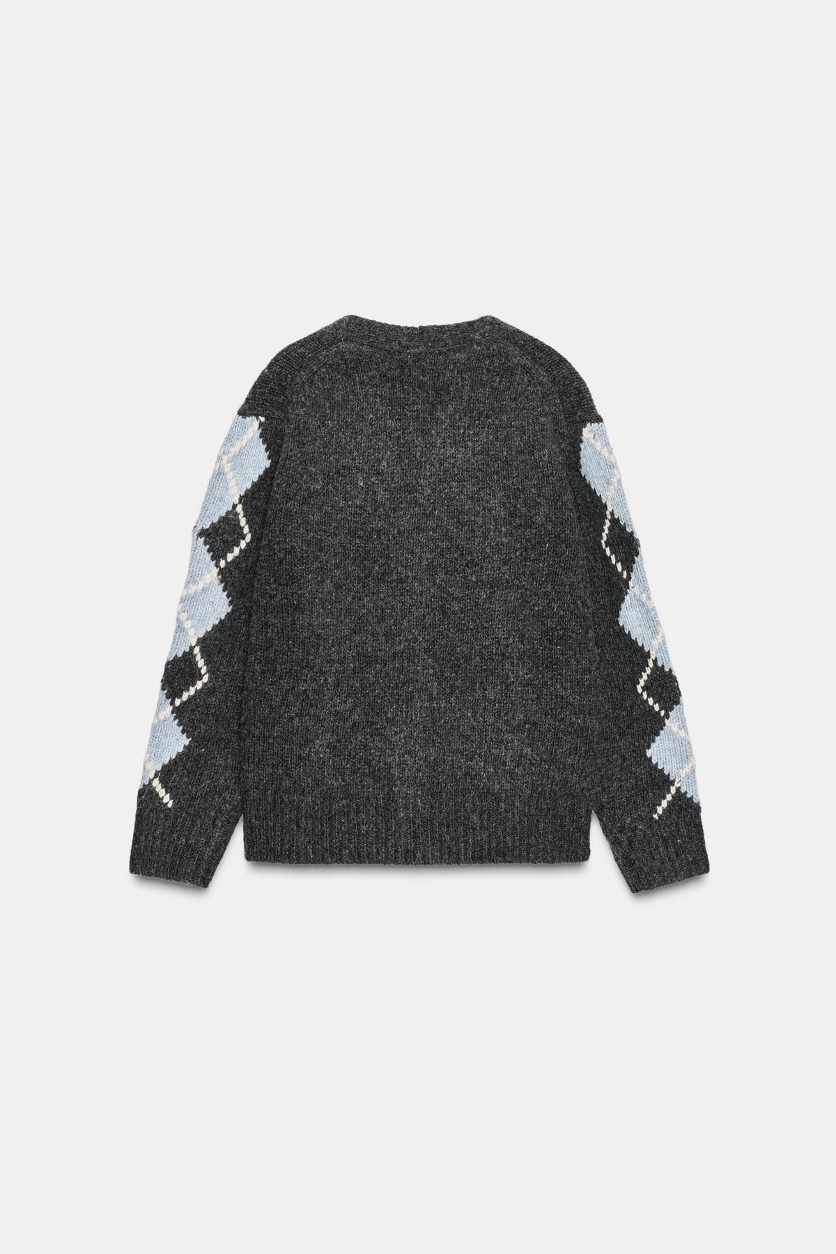 자라 아가일 패턴 브이넥 울 가디건 2893/139 GREY / BLUE - 상세 이미지 5