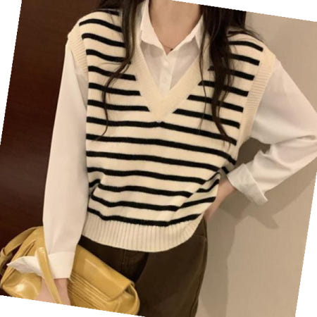 스트라이프베스트 단가라 니트 브이넥 HH-D77
