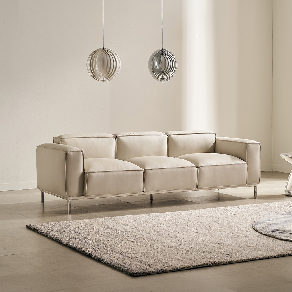 쉐우드가구 벨루스 내추럴 세미 아닐린 통가죽 소파 (전체가죽) 3인용 / 자재등급 SE0