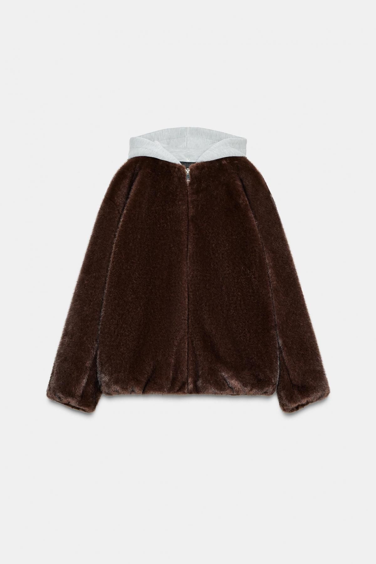 자라 트렌디 퍼 후드 집업 자켓 8073/334 BROWN - 메인 이미지