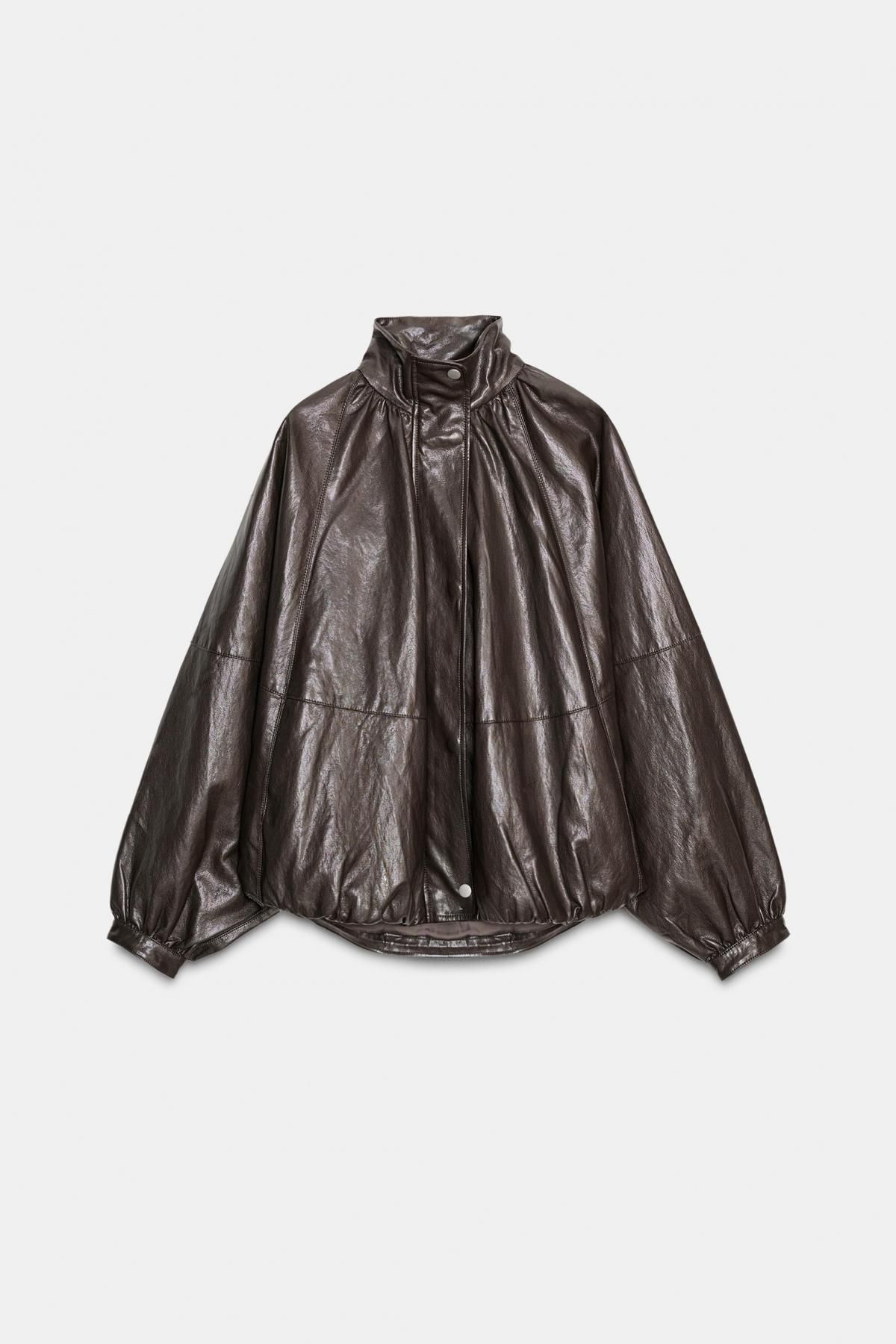 자라 프리미엄 레더 이펙트 하이넥 봄버 재킷 2969/241 TAUPE GREY - 상품 이미지
