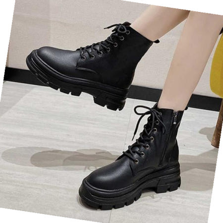통굽워커부츠 사이드 지퍼 레이스업 레더 미들워커 캐주얼 스타일링