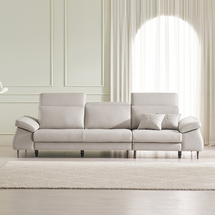 보루네오 아트레 이태리 천연통가죽 기능성 쇼파 스툴포함, 라이트그레이, 4인용