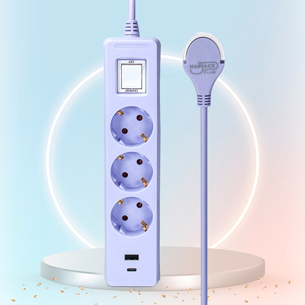 러그박스 3구 USB-A USB-C 타입 콘센트 멀티탭 1.5m, 퍼플, 1개 - 메인 이미지