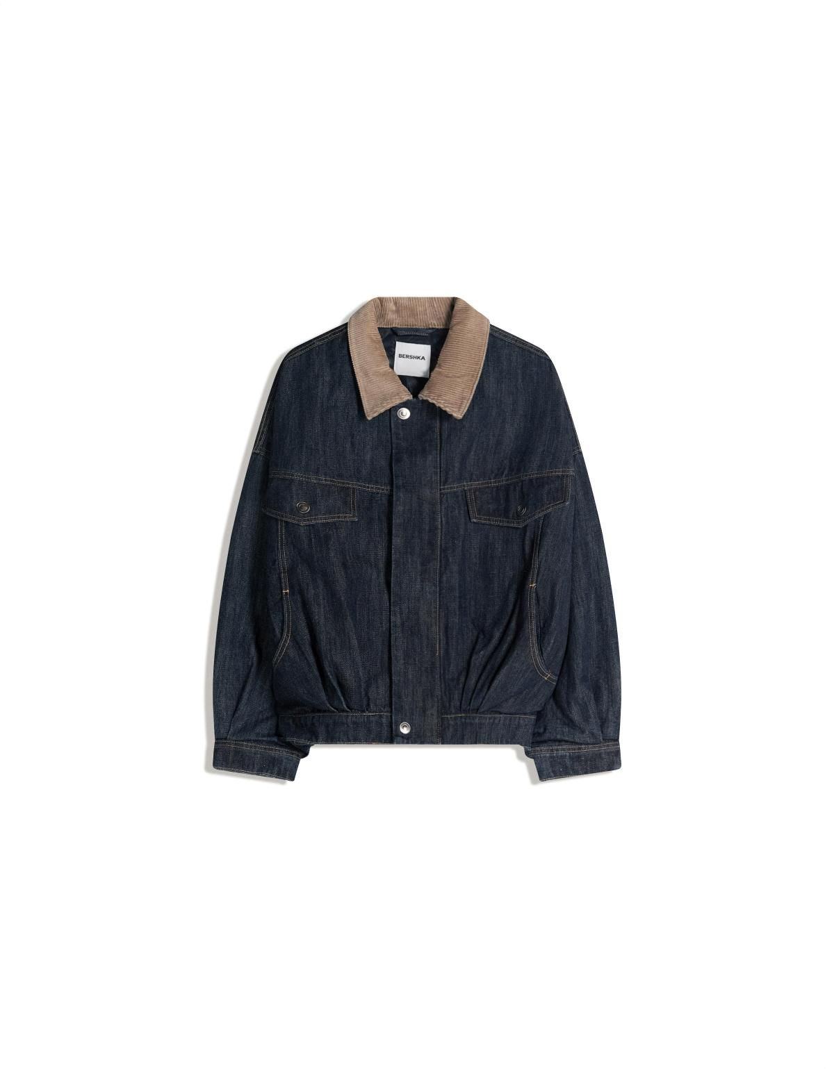 버쉬카 오버핏 데님 테크니컬 배색카라 재킷 6593/156 NAVY - 상품 이미지