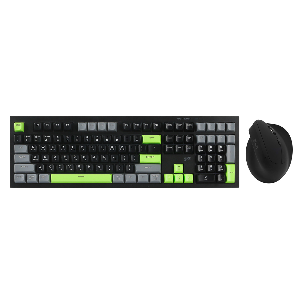 지클릭커 오피스프로 WMK700 사일런스 M 무소음 무선 블루투스 키보드 버티컬 마우스 세트 108 Poker Green - 상품 이미지