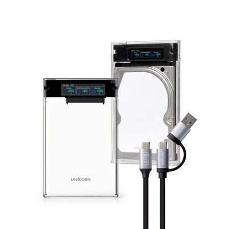 유니콘 USB3.2 스마트컬러 LCD 2.5인치 HDD SSD 투명 외장하드케이스 HSD-L40