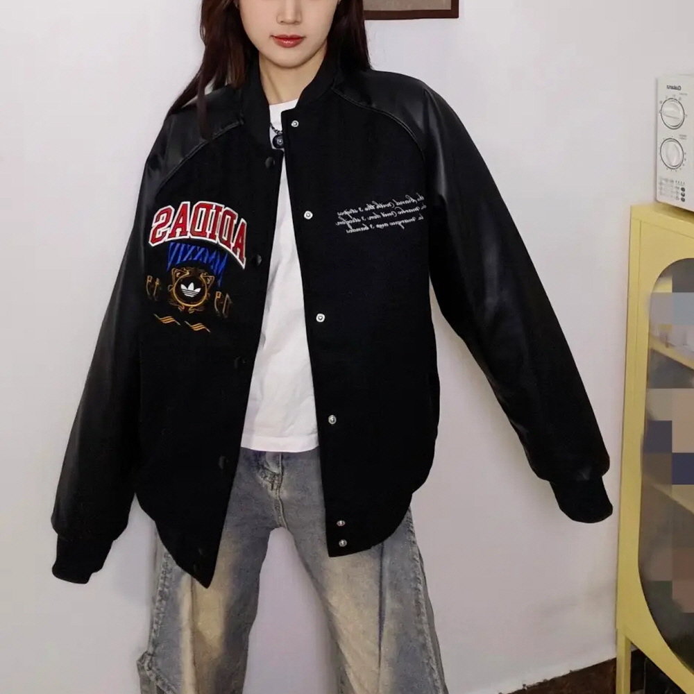 아디다스 오리지널 남녀공용 바시티 레더 자켓 블랙 JD5793 - 상세 이미지 4