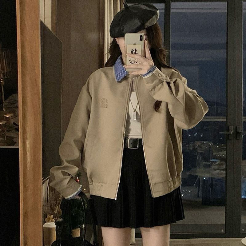여성 빅사이즈 루즈핏 탈착 카라 숏기장 오버핏 캐주얼 바람막이 야구 블루종 점퍼 자켓 봄 가을 - 상세 이미지 2