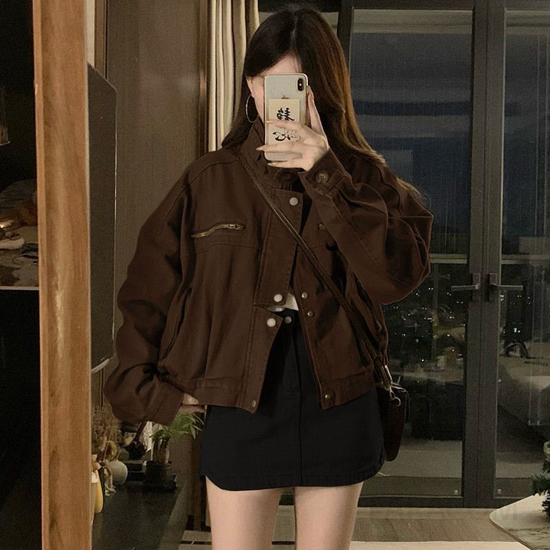 여성 빅사이즈 워싱 루즈핏 밀리터리 카라넥 점퍼 아우터 자켓 캐주얼룩 봄 가을 - 상세 이미지 3