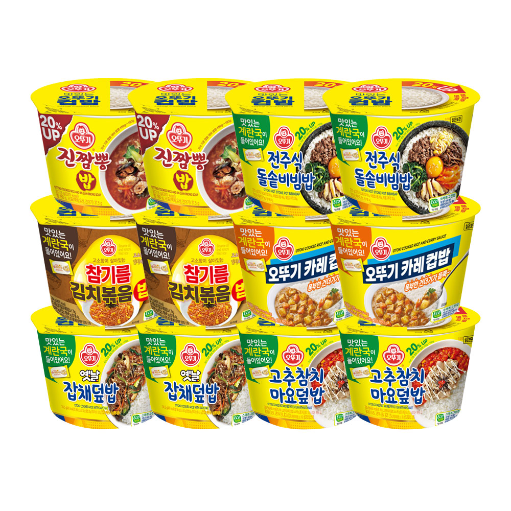 오뚜기 컵밥 진짬뽕+돌솥비빔+참기름김치볶음+카레+옛날잡채+고추참치마요 각 2개 총 12개 - 상품 이미지