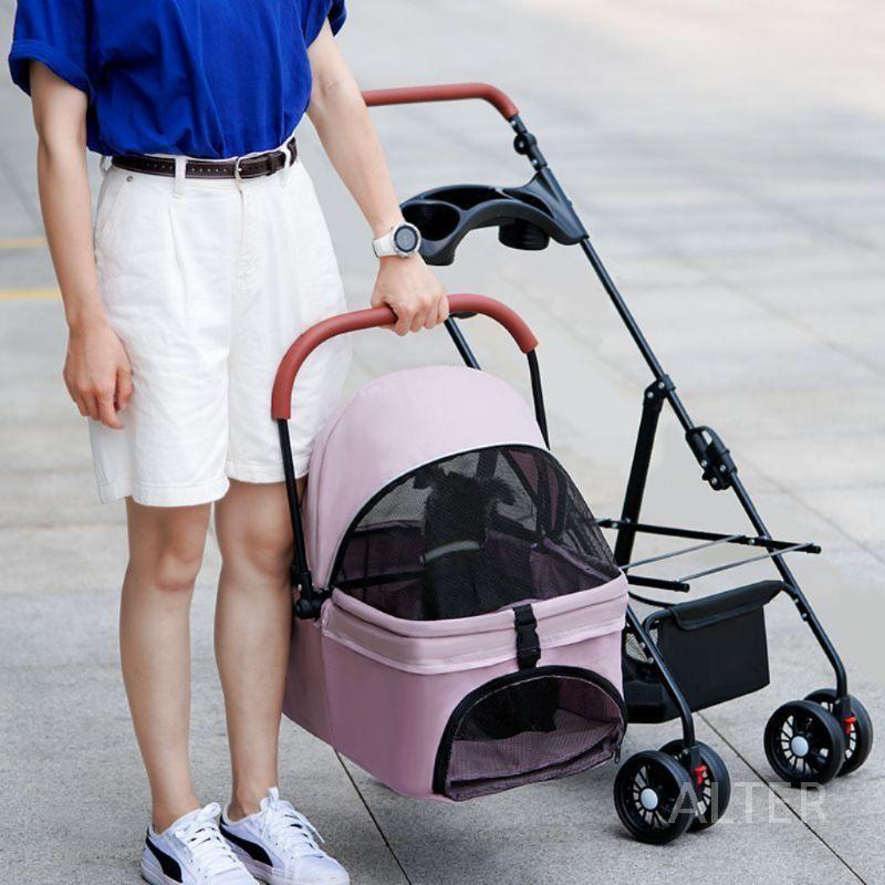 강아지 유모차 분리 접이식 산책 개 고양이 애완용 트롤리 외출 G10 검정 분리형 - 상세 이미지 5