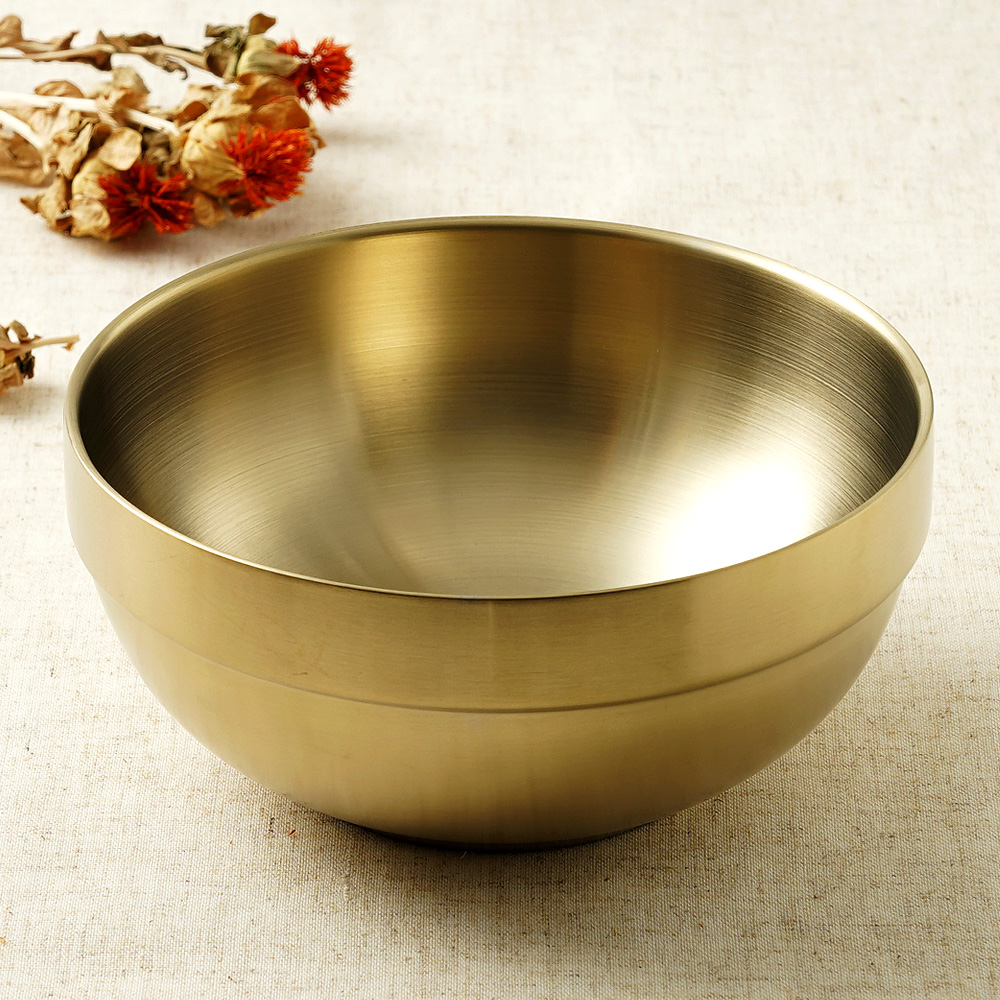 티타늄 이중 스텐 굽 면기 냉면기 라면 비빔밥 냉면 그릇 1개, 19.2cm, 골드 - 상품 이미지