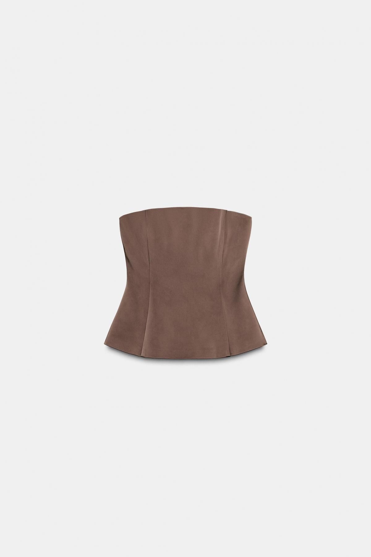 자라 새틴 페미닌 오프숄더 뷔스티에 탑 4772/107 CHOCOLATE BROWN - 메인 이미지