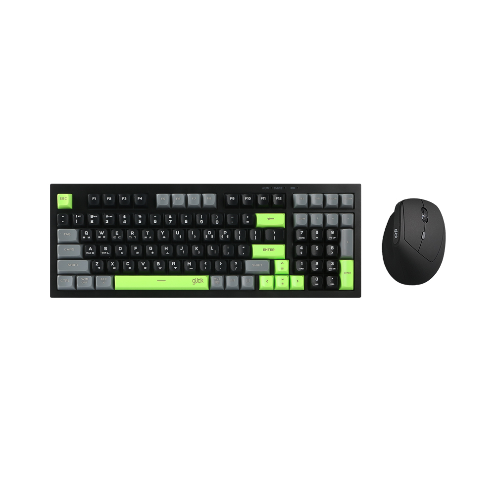 지클릭커 오피스프로 WMK600 사일런스 M RGB 무소음 무선 블루투스 98 키보드 마우스 세트 Poker Green - 상품 이미지