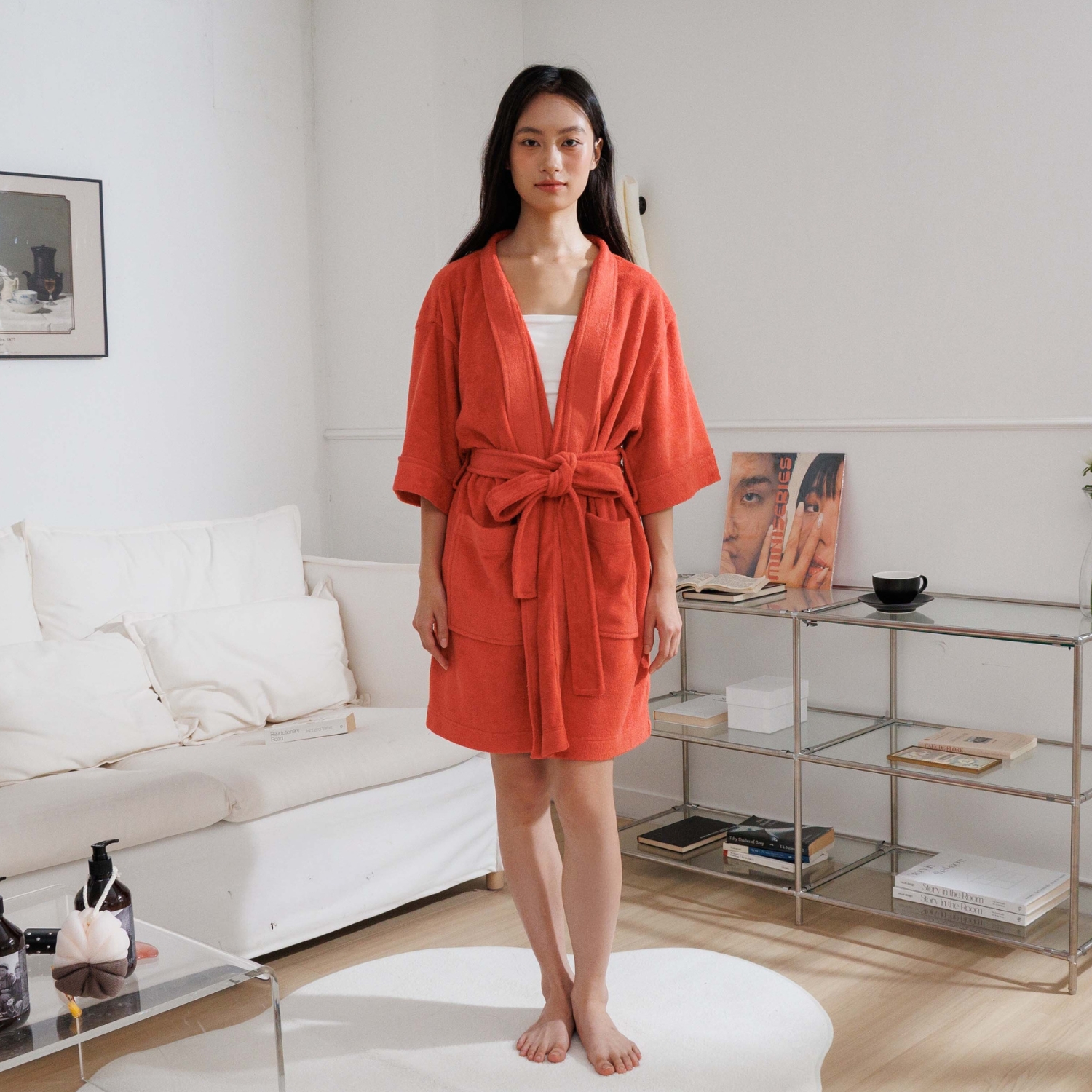 [헤이데이무드 HDM] 여성 호텔 샤워가운 비키니커버업 테리모달 숏 로브 - 상세 이미지 3