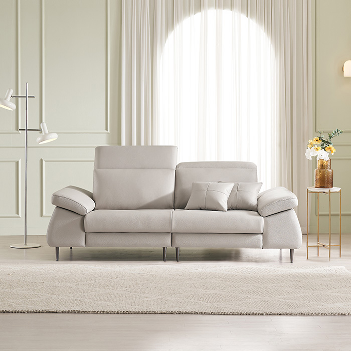 보루네오 아트레 이태리 천연통가죽 기능성 쇼파 스툴포함, 라이트그레이, 3인용