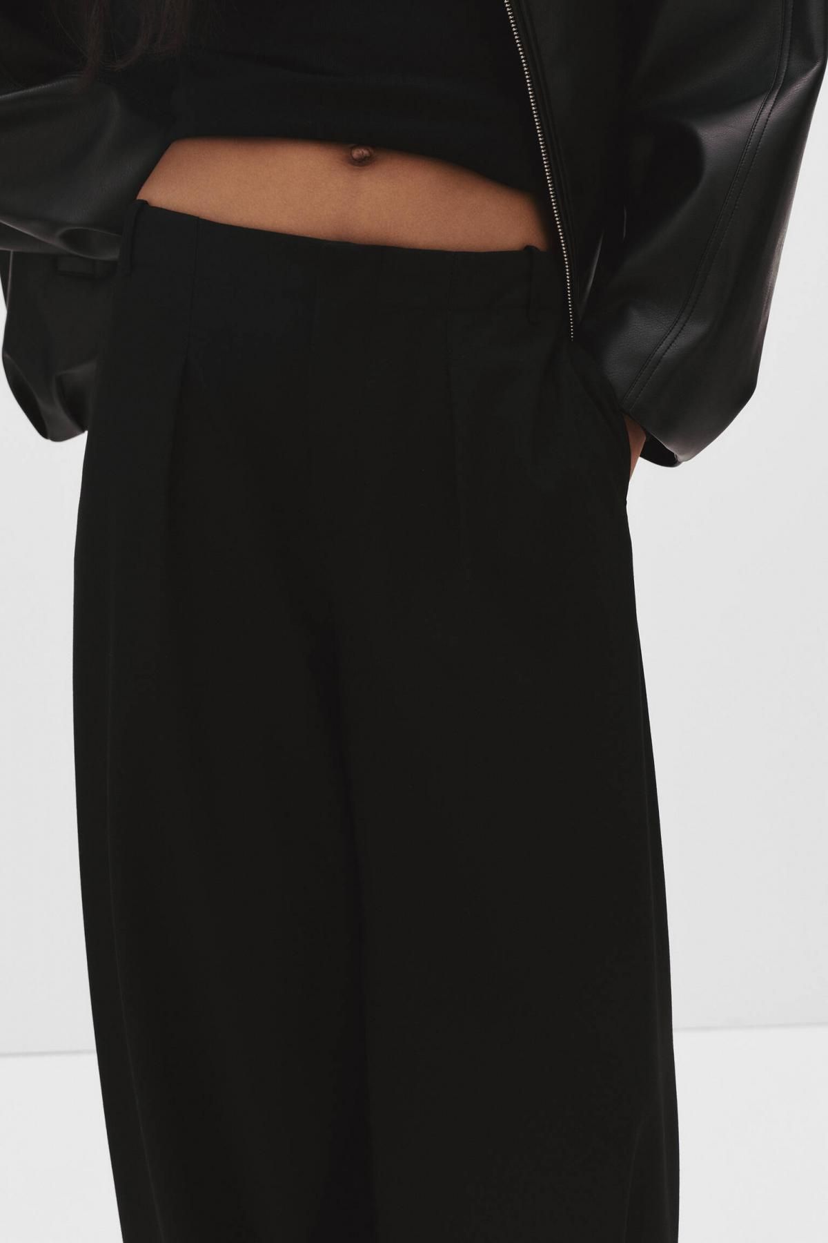 풀앤베어 와이드 배럴핏 다트 슬랙스 팬츠 7674/353 BLACK - 상세 이미지 3