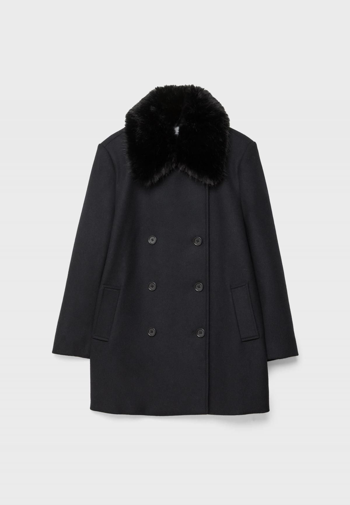 스트라디바리우스 프리미엄 더블브레스트 펠트 롱코트 페이크 퍼카라 5812/693 NAVY BLUE - 메인 이미지