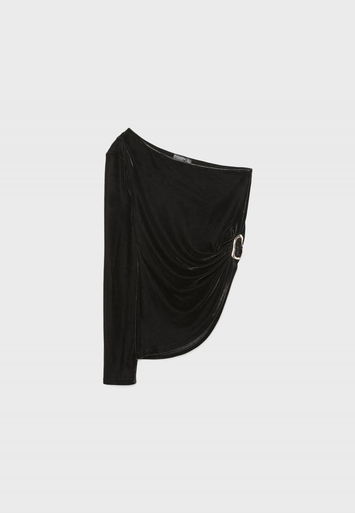 스트라디바리우스 벨벳 언밸런스 버클 원숄더 탑 8112/990 BLACK - 메인 이미지