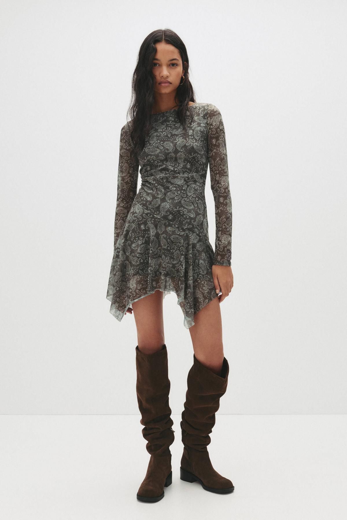 풀앤베어 비대칭 페이즐리 미니 원피스 7394/380 DARK KHAKI - 상세 이미지 2