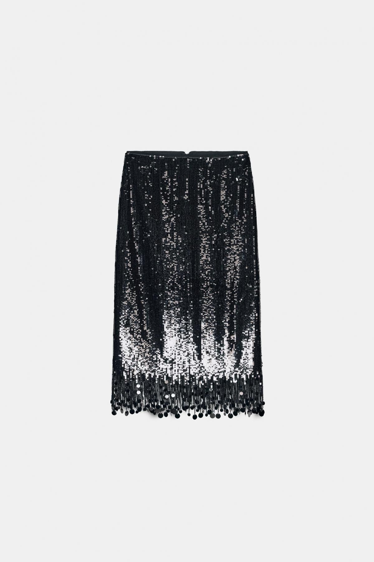 자라 글램 시퀸 프린지 롱 스커트 4831/242 BLACK - 메인 이미지