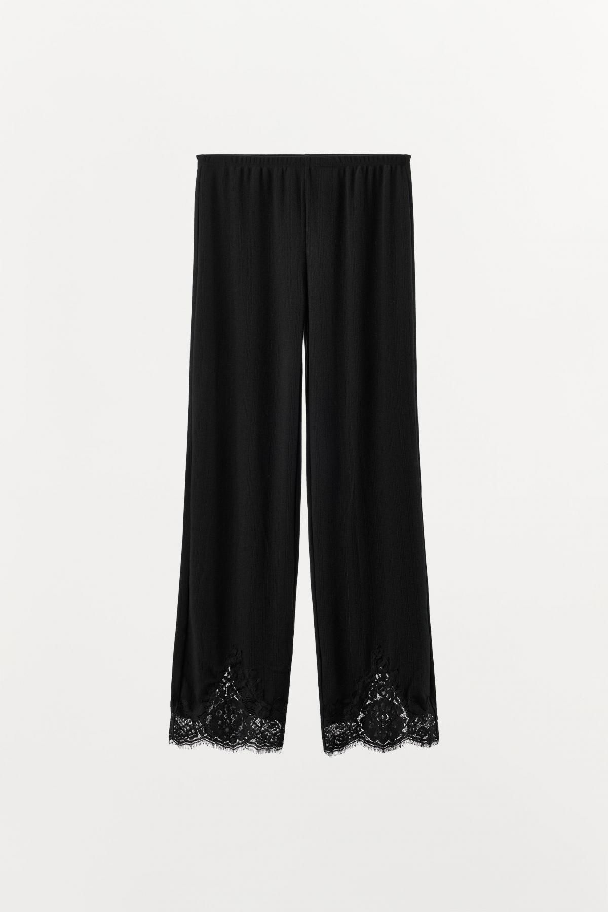 자라 레이스 와이드 하이웨이스트 팬츠 1223/640 BLACK - 상품 이미지