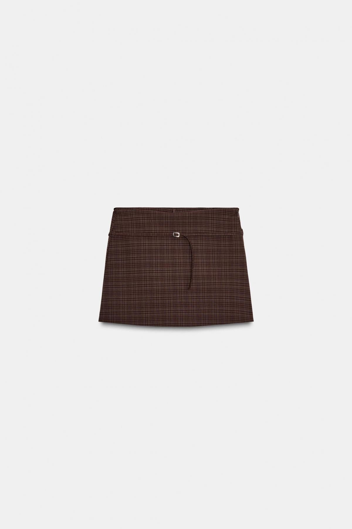 자라 클래식 체크 벨트 스커트 팬츠 4661/530 MAROON GREY - 메인 이미지