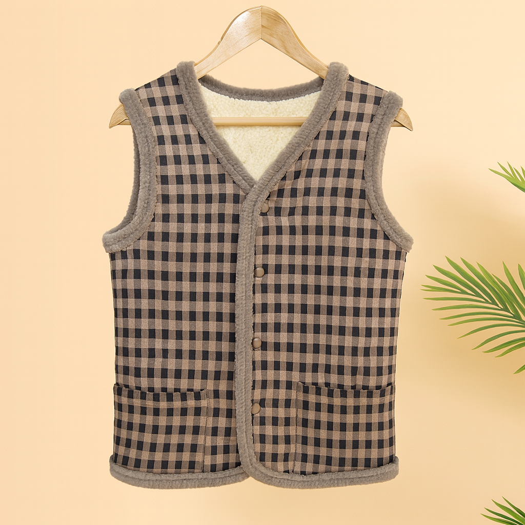 한성 양털 안감 촌캉스 김장조끼 할머니조끼 꽃무늬 패션 체크, 5XL(XL) - 상품 이미지