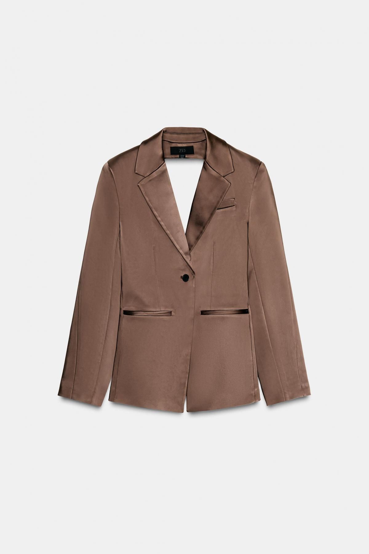자라 새틴 백 디테일 테일러드 재킷 1255/782 CHOCOLATE BROWN - 메인 이미지
