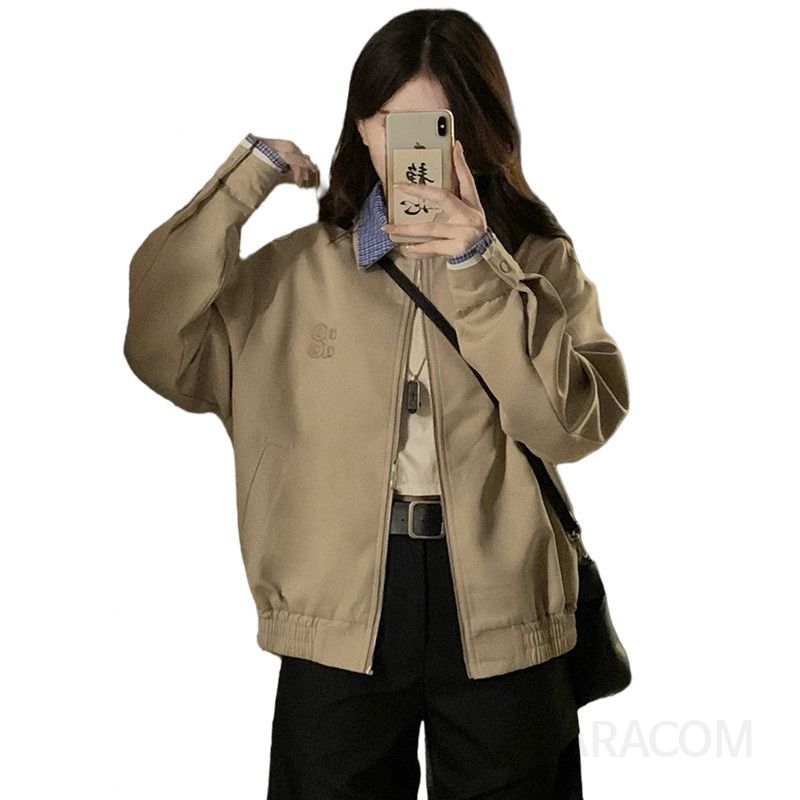 여성 빅사이즈 루즈핏 탈착 카라 숏기장 오버핏 캐주얼 바람막이 야구 블루종 점퍼 자켓 봄 가을 - 상세 이미지 5
