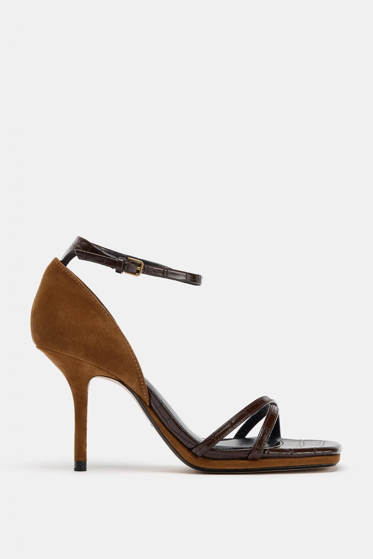 자라 한정판 스웨이드 스트랩 하이힐 샌들 1353/610 BROWN - 메인 이미지