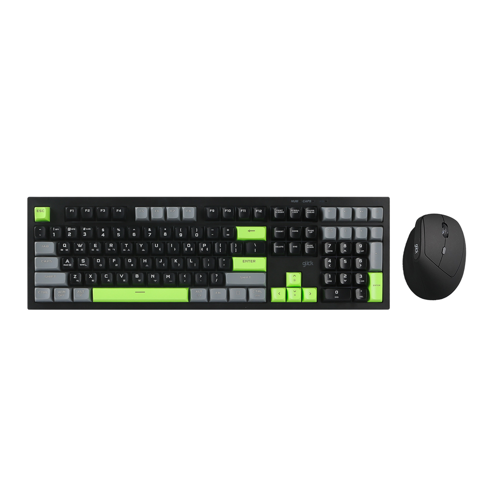 지클릭커 오피스프로 WMK600 사일런스 M RGB 무소음 무선 블루투스 108 키보드 마우스 세트 Poker Green - 상품 이미지