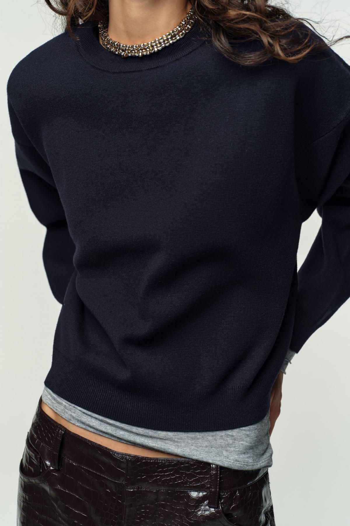 자라 미니멀 라운드넥 니트 긴팔 스웨트셔츠 9598/187 NAVY BLUE - 상세 이미지 5