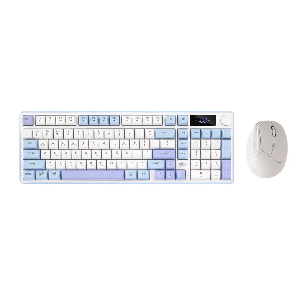 지클릭커 오피스프로 WMK600 사일런스 M RGB 풀윤활 무소음 방수 무선 블루투스 LCD 98 키보드 마우스 세트 Sky City - 상품 이미지