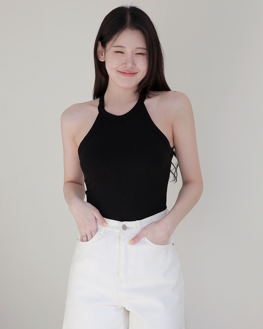 DDO 여성 홀터넥 브라탑 나시 쫀쫀 슬림핏 캡나시 패드내장 부유방커버 슬리브리스 - 상세 이미지 4