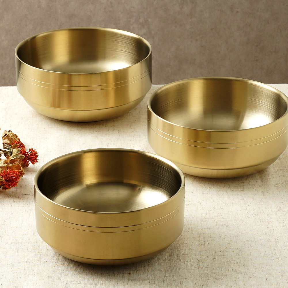 티타늄 이중 스텐 탕 면기 냉면기 갈비탕 국수 비빔밥 냉면 그릇 1개, 18cm, 골드 이미지 8