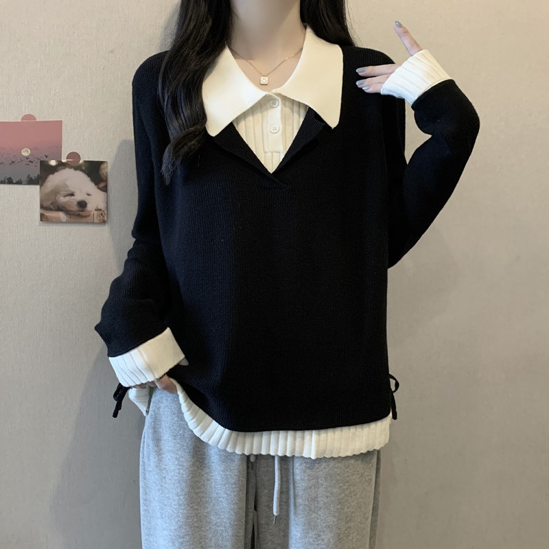 가짜투리스같은 카라 긴팔니트 레이어드 날씬해보이는 디자인 빅사이즈 4XL까지 봄가을패션 - 상세 이미지 3