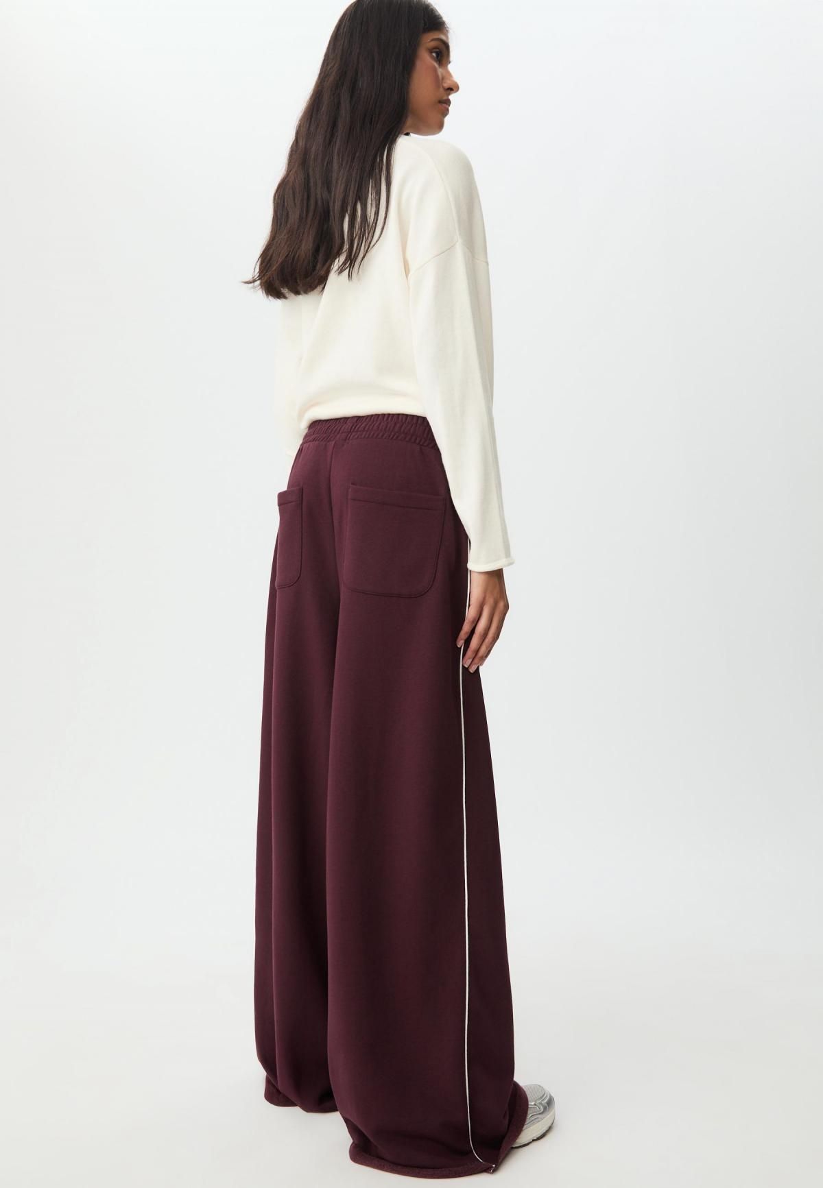 스트라디바리우스 플러시 와이드핏 트림 디테일 팬츠 8305/100 BURGUNDY - 상세 이미지 3