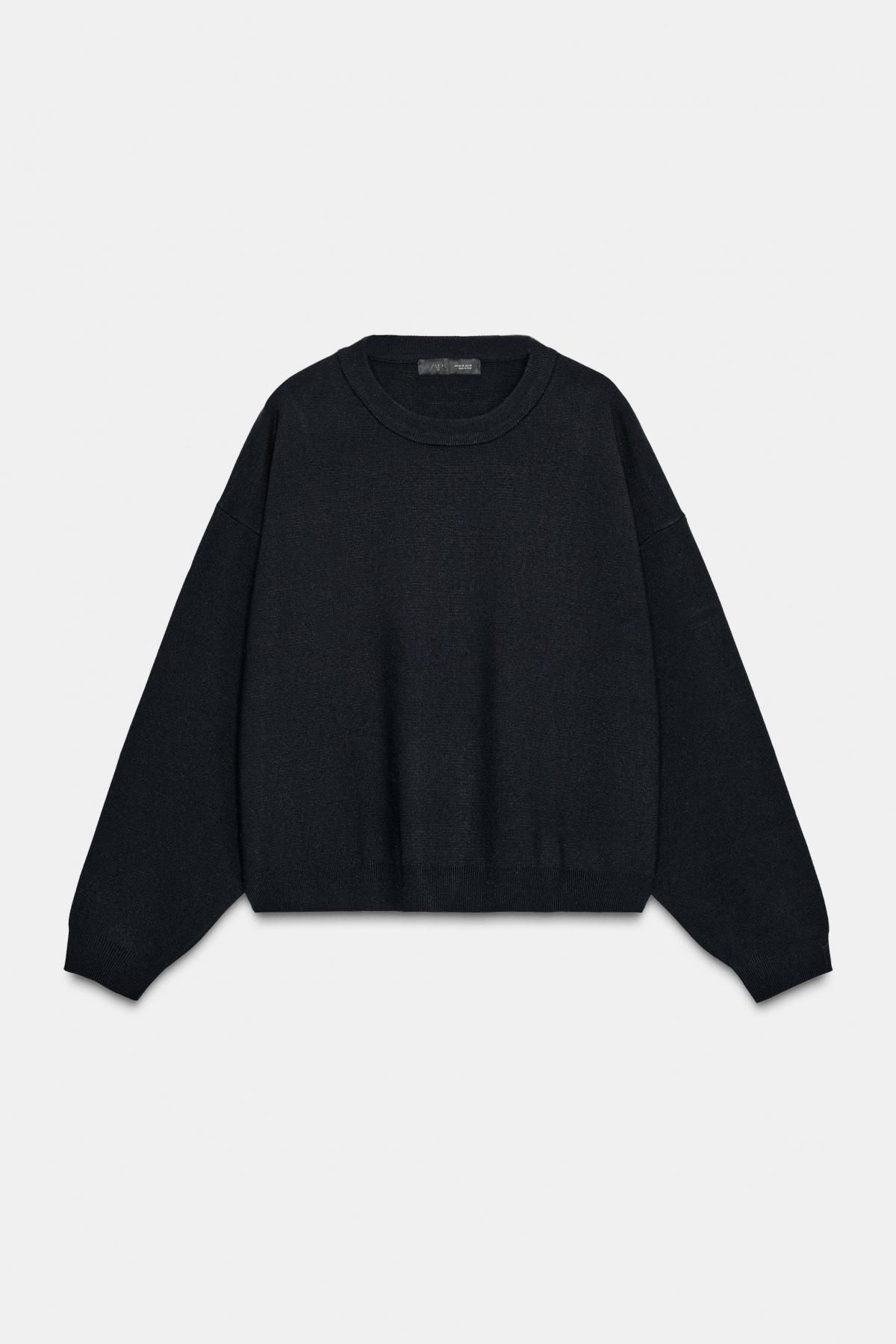 자라 미니멀 라운드넥 니트 긴팔 스웨트셔츠 9598/187 NAVY BLUE - 상품 이미지