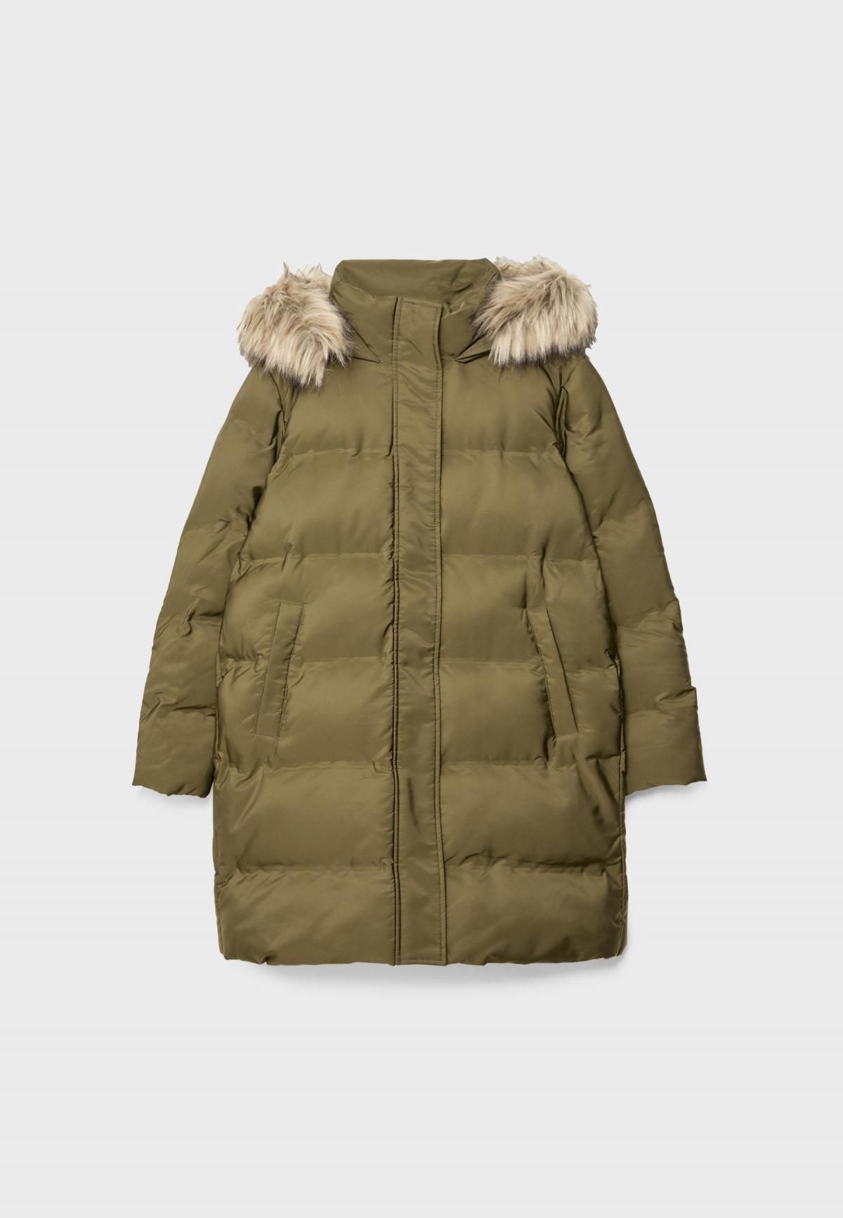 스트라디바리우스 테크니컬 롱 패딩 코트 퍼후드 여성 아우터 5846/683 OLIVE GREEN - 메인 이미지