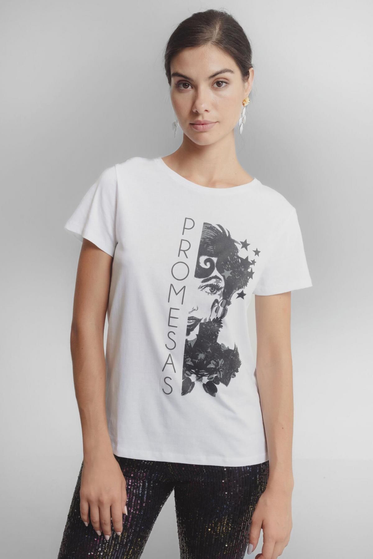 돌로레스 프로메사스 프린트 라운드넥 반팔 티셔츠 7098207 ESTAMPADO BLANCO - 상품 이미지