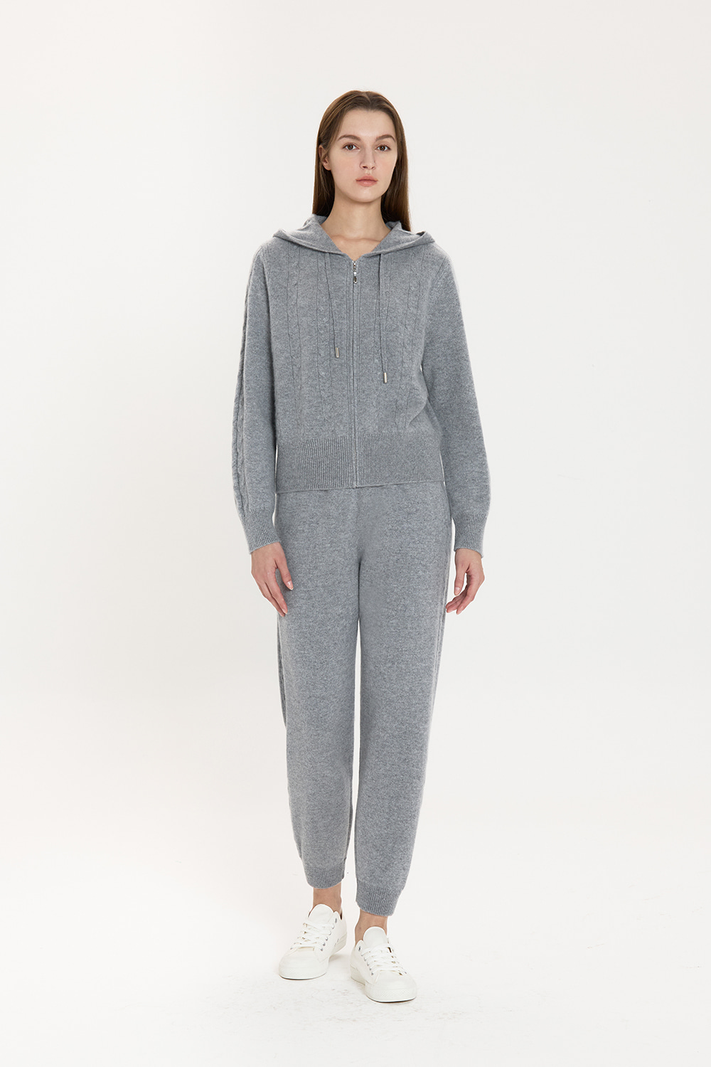 프리미엄 캐시미어 케이블조거팬츠-그레이 - 상품 이미지