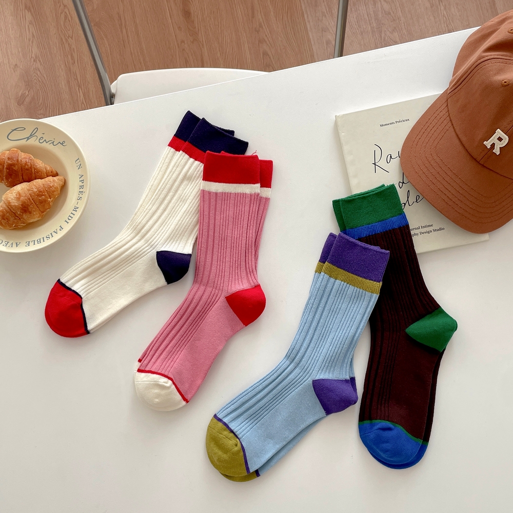 여자 스트라이프 컬러 골지 중목 삭스 이미지 7