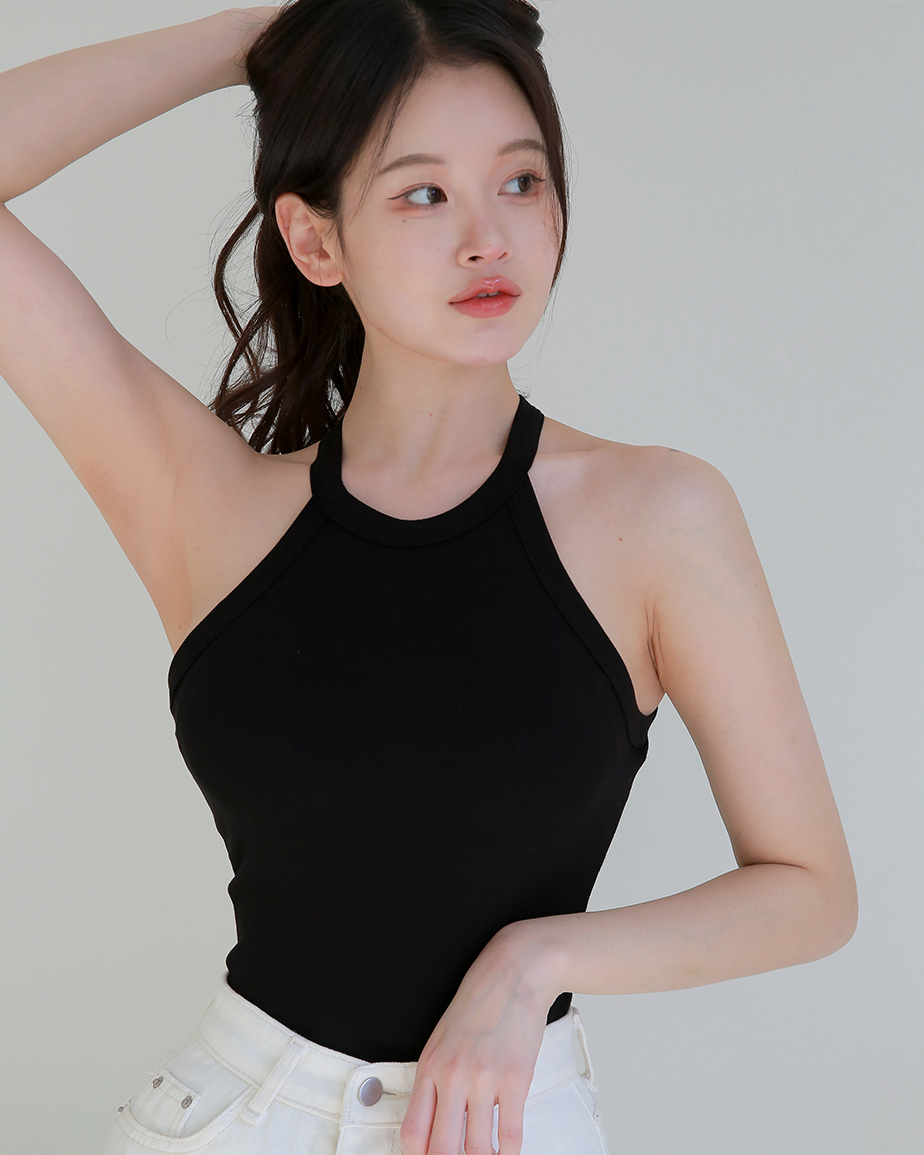 DDO 여성 홀터넥 브라탑 나시 쫀쫀 슬림핏 캡나시 패드내장 부유방커버 슬리브리스 - 상세 이미지 5