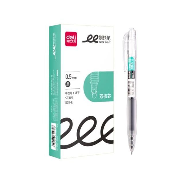 DELI S08-E 노크식 퀵드라이 투명 젤펜 0.5mm 흑 - 상품 이미지