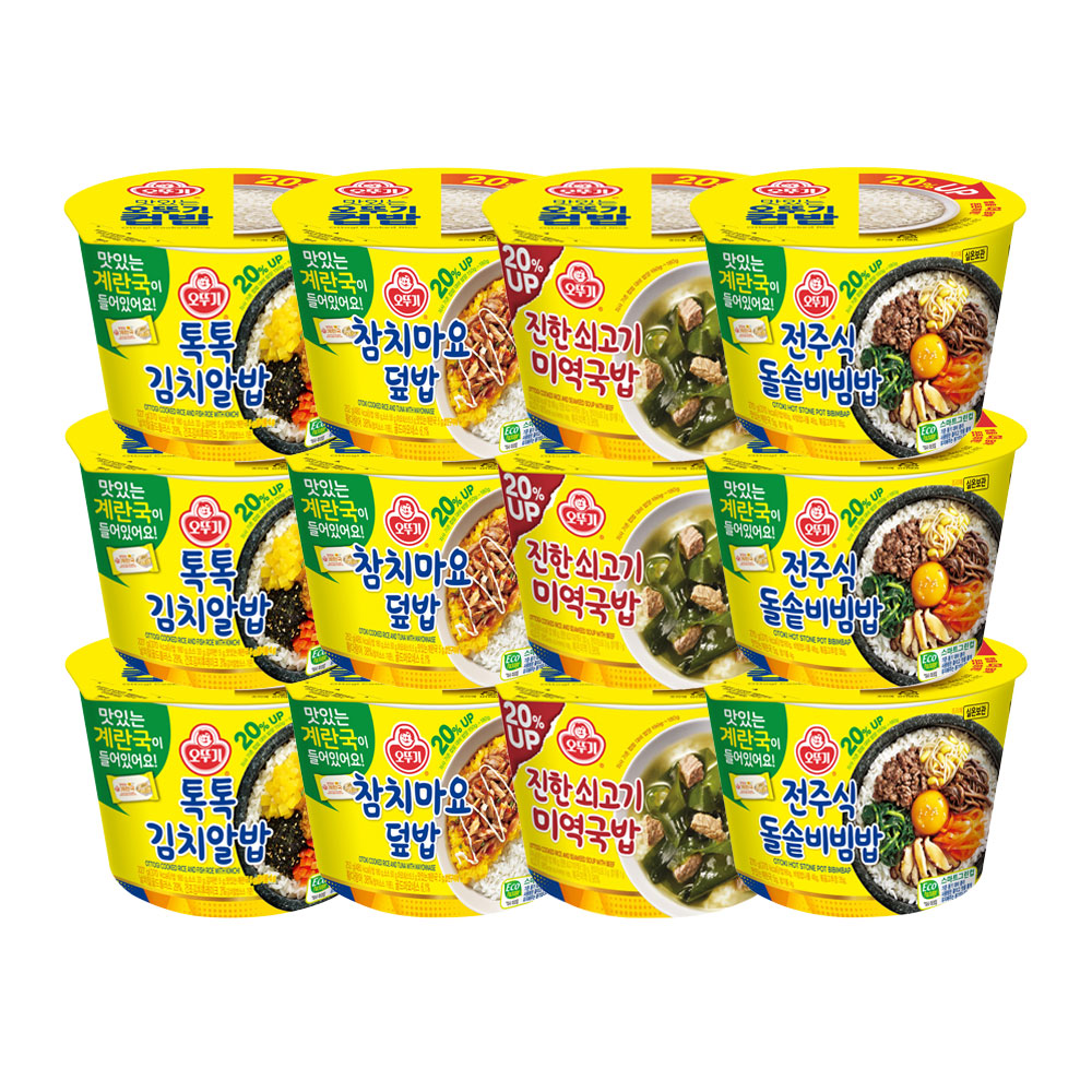 오뚜기 컵밥 톡톡김치 + 참치마요 + 진한쇠고기미역국 + 전주돌솥비빔 각 3개 총 12개 - 상품 이미지