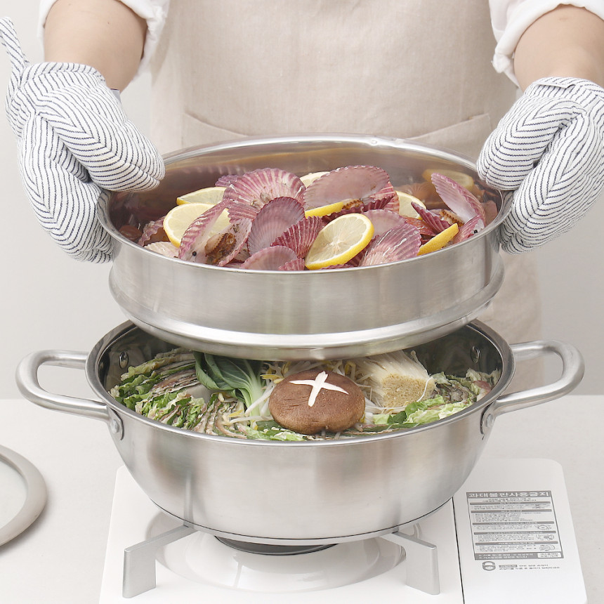 파쿠젠 IH 인덕션 2단찜냄비 스텐냄비 찜솥 찜기 30cm 사진 5