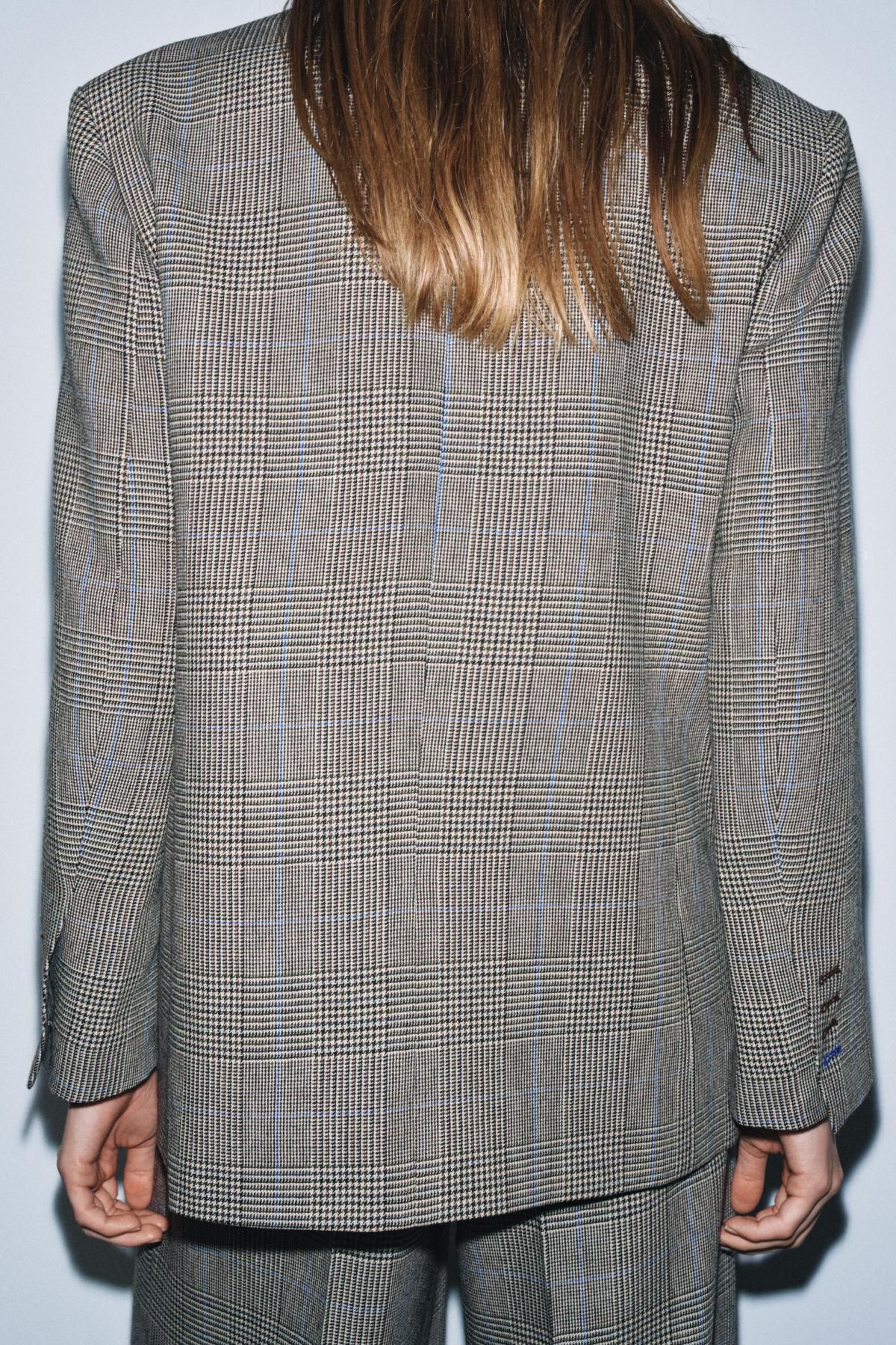 자라 클래식 체크 울블렌드 테일러드 더블브레스트 블레이저 9080/883 BEIGE - 상세 이미지 4