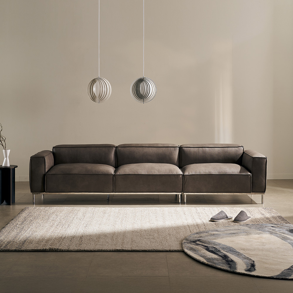 쉐우드가구 벨루스 내추럴 세미 아닐린 통가죽 소파 (전체가죽) 4인용 / 자재등급 SE0